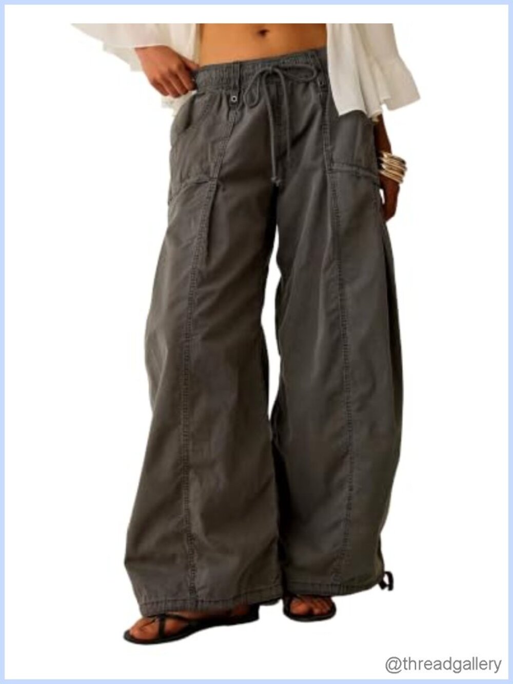 Baggy Wide Leg Cargo Pants High Rise Drawstring Denim Loose Fit